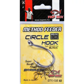 Top Mix Method feeder Circle Barbless hook 10-es szakáll nélküli horog