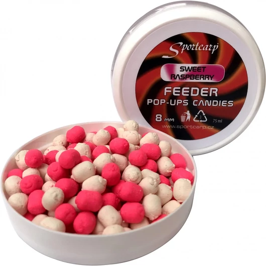 Sportcarp Feeder pop-ups candies Sweet raspberry (édes málna, fehér és rózsaszín) 8mm, 75ml