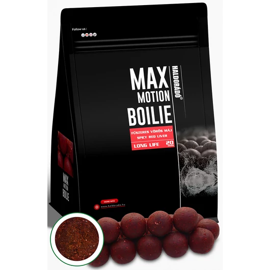 HALDORÁDÓ MAX MOTION Boilie Long Life 20 mm bojli - Fűszeres Vörös Máj