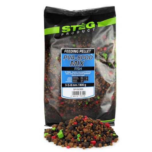 Stég Pva-Spod Mix 800g Fish 3-5-8mm etetőpellet