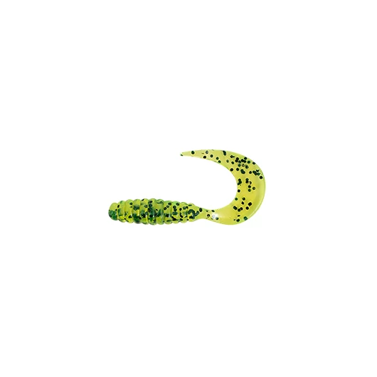 Mann's twister gumihal 7.6cm, zöld fekete flitterrel, 15 db